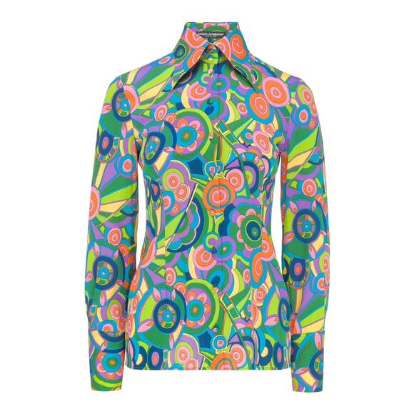 NWT Dolce & Gabbana Silk abstract Print Blouse Shirt Multicolor  IT 40 US S - Picture 6 of 11